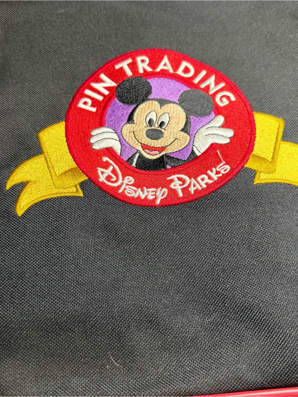 Disney Parks Mickey Pin Trading book with Patch - Black with Red & Yellow